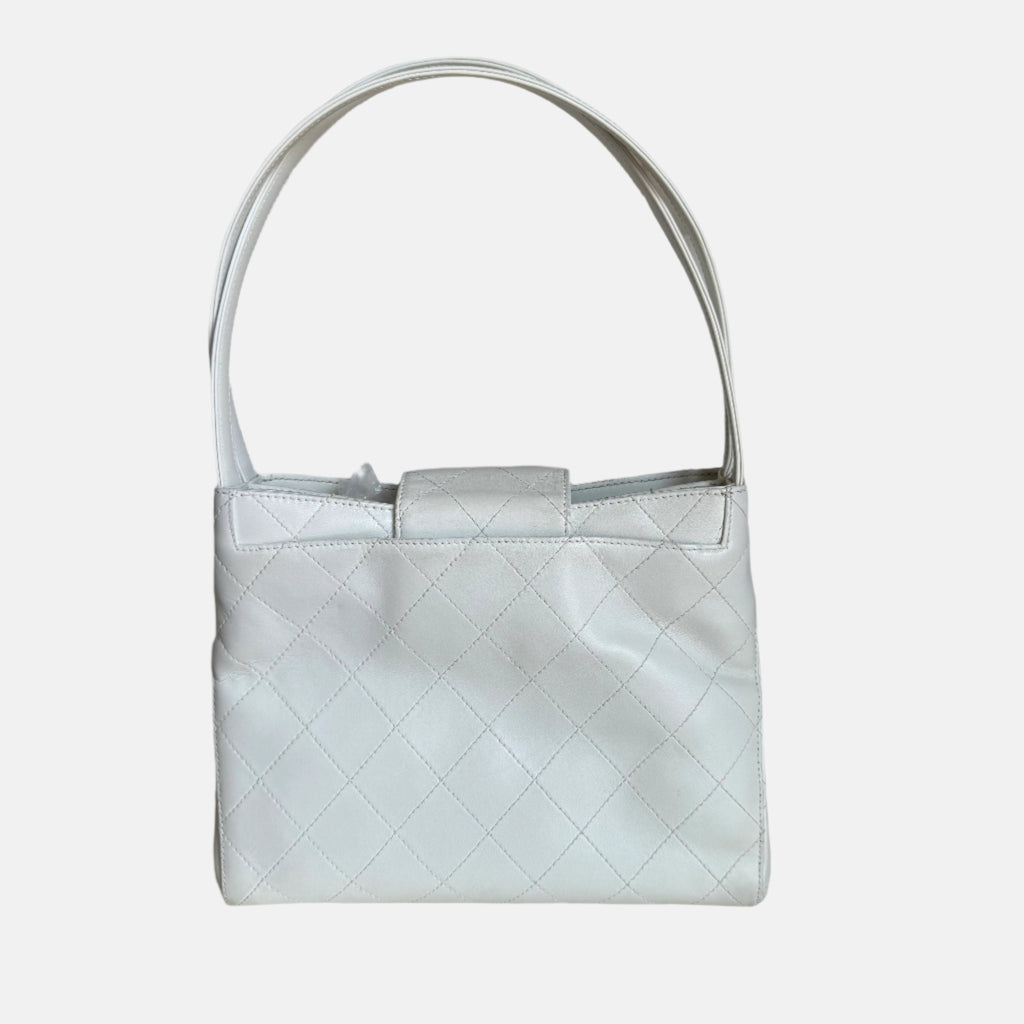 Chanel Kelly Top Handle Bag White Leather