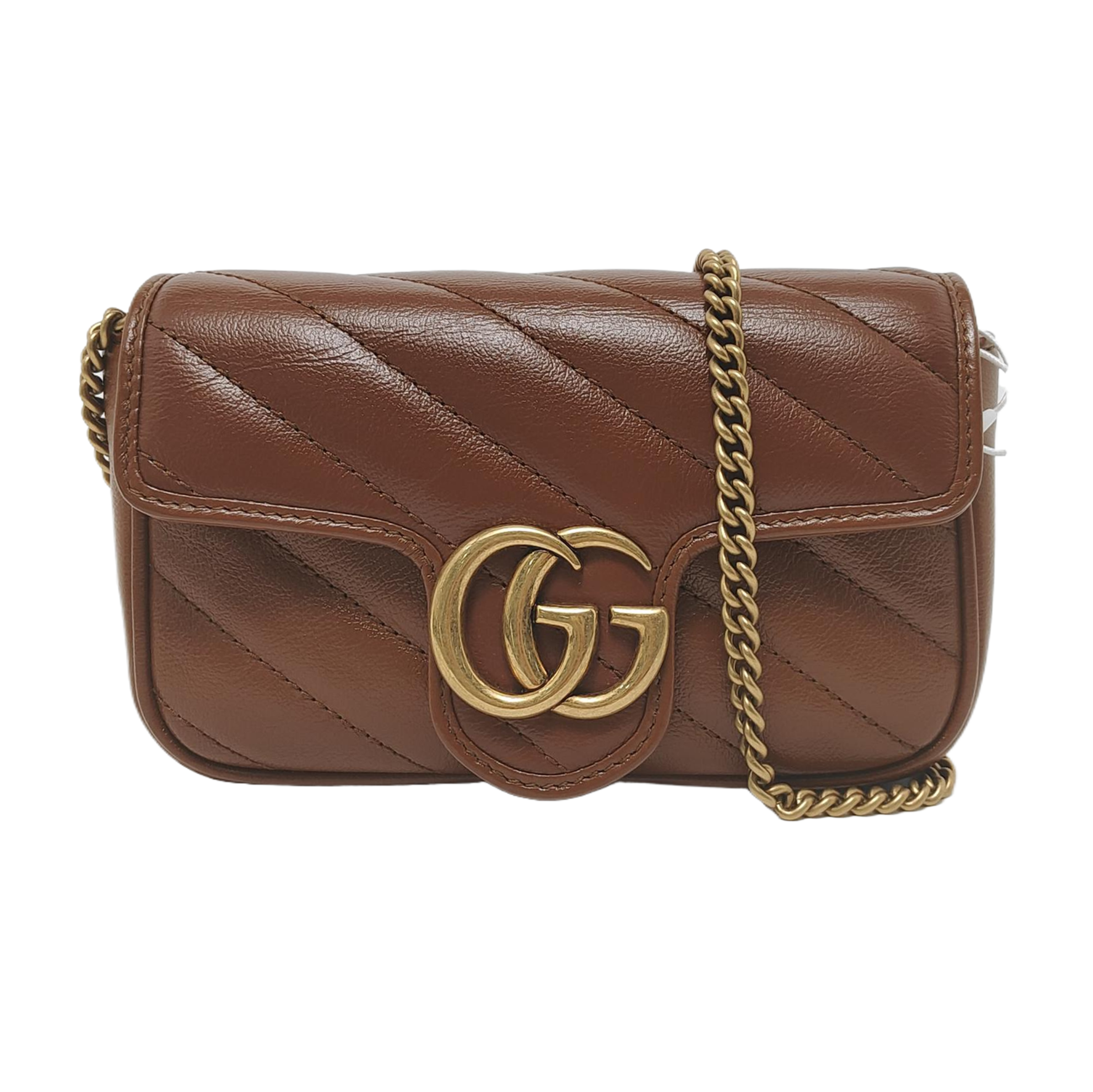Gucci Marmont Super Mini Flap Chocolate Brown Leather Crossbody Bag