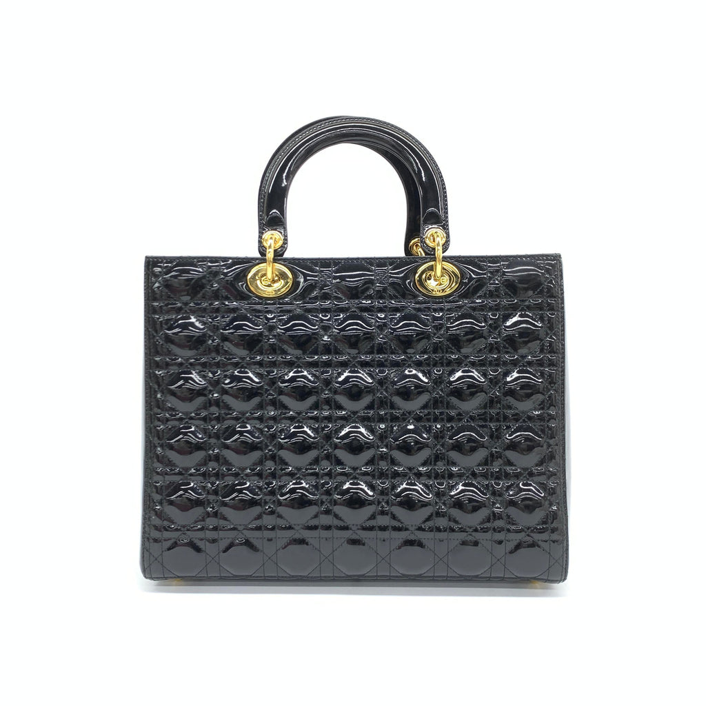 Lady Dior Large Bag Black Patent Leather Gold Hardware