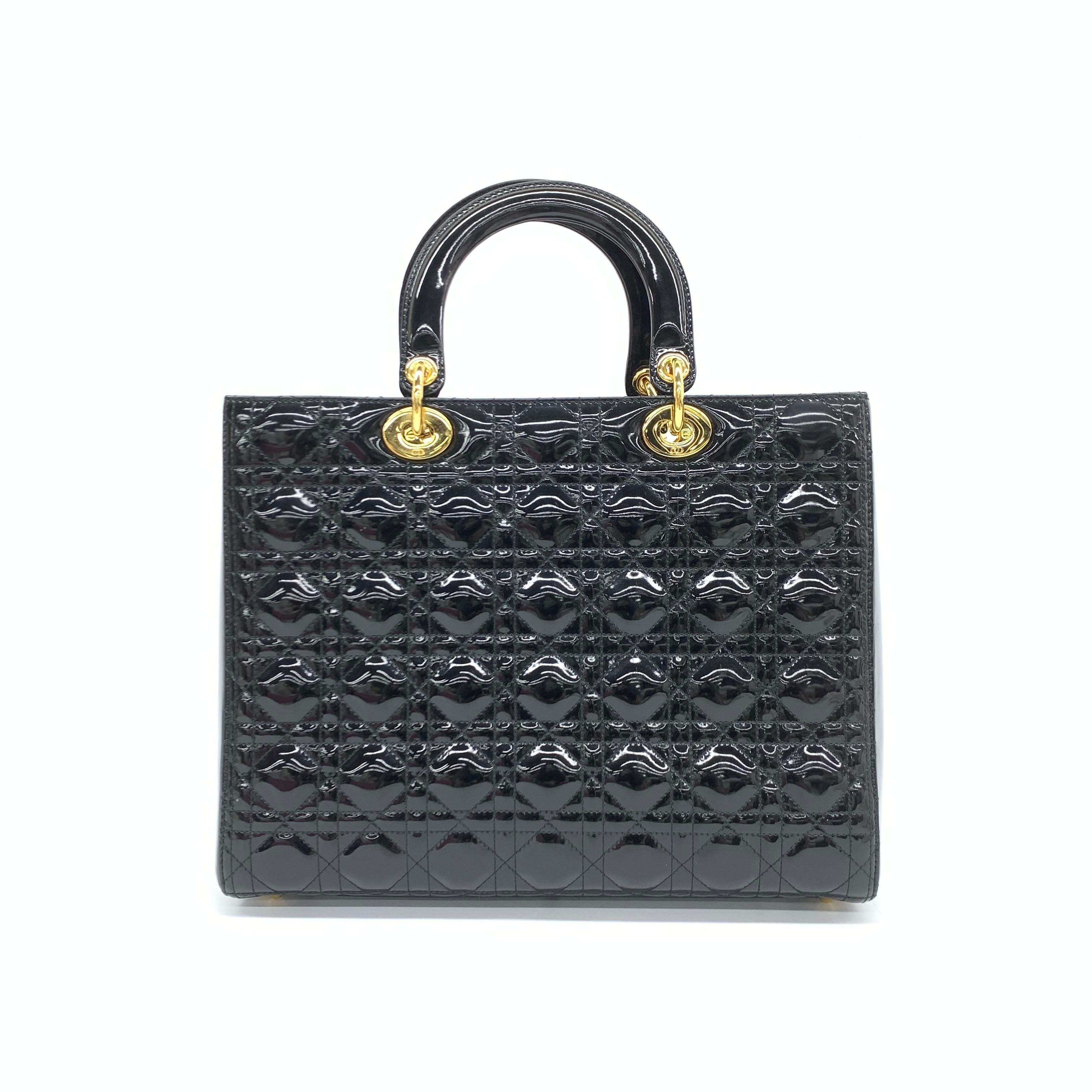Lady Dior Large Bag Black Patent Leather Gold Hardware