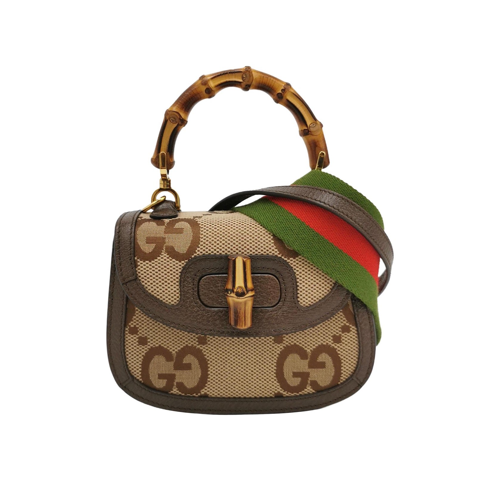 Gucci Bamboo 1947 Mini Brown Leather and Canvas Crossbody Bag