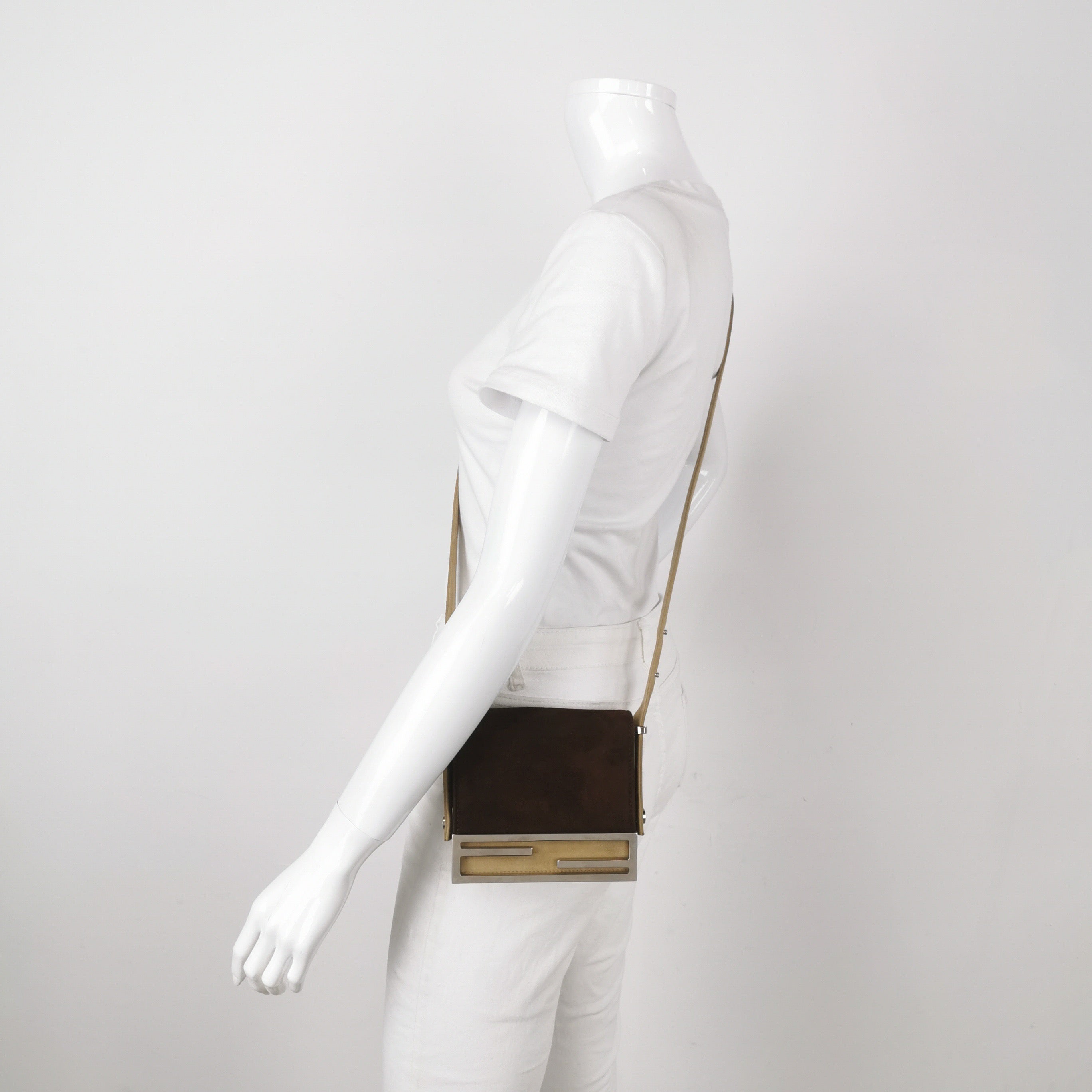 Fendi Vintage Mini Bicolor Brown Suede Front Buckle Crossbody Bag