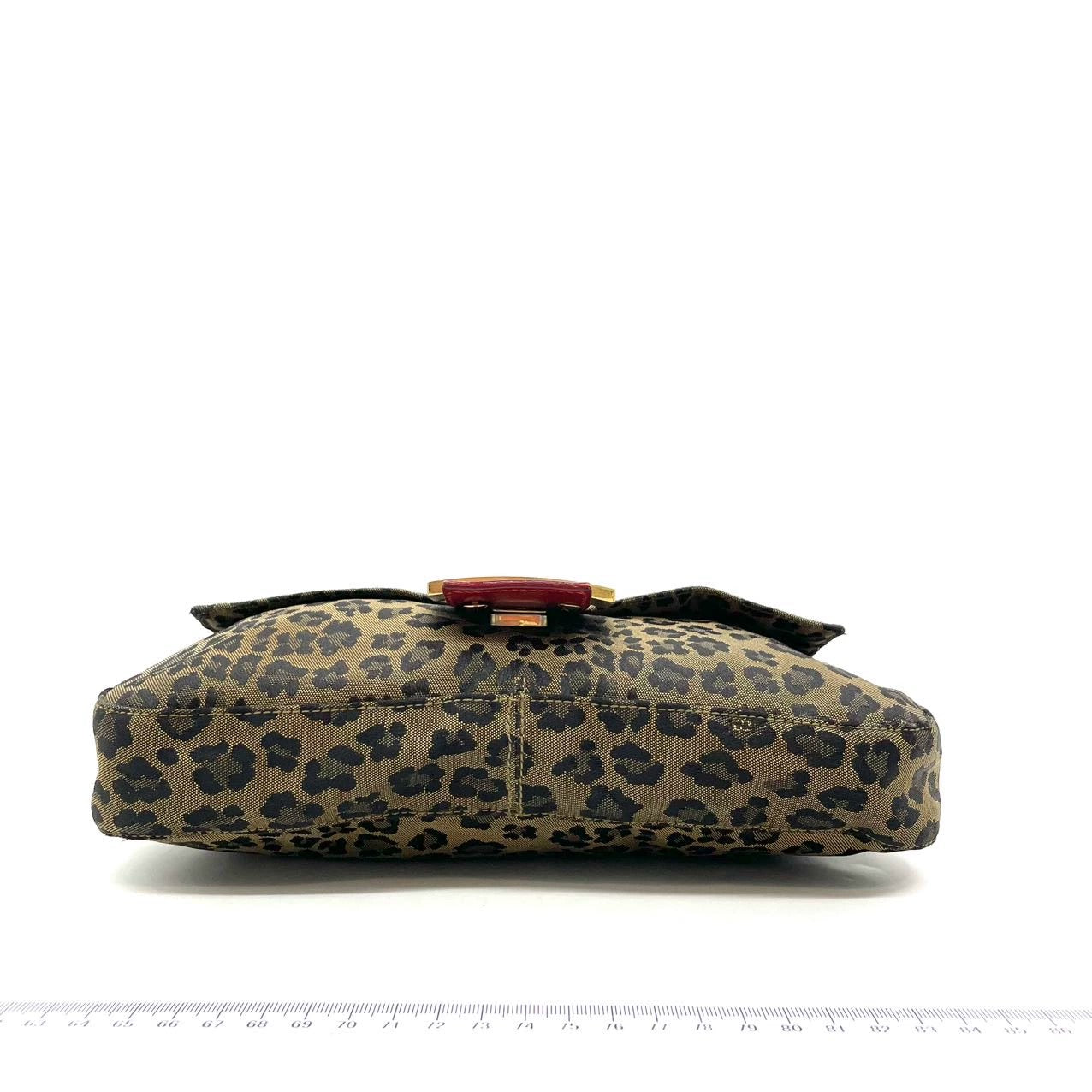 Fendi Baguette Denim Leopard Print with Red Leather Gold Hardware