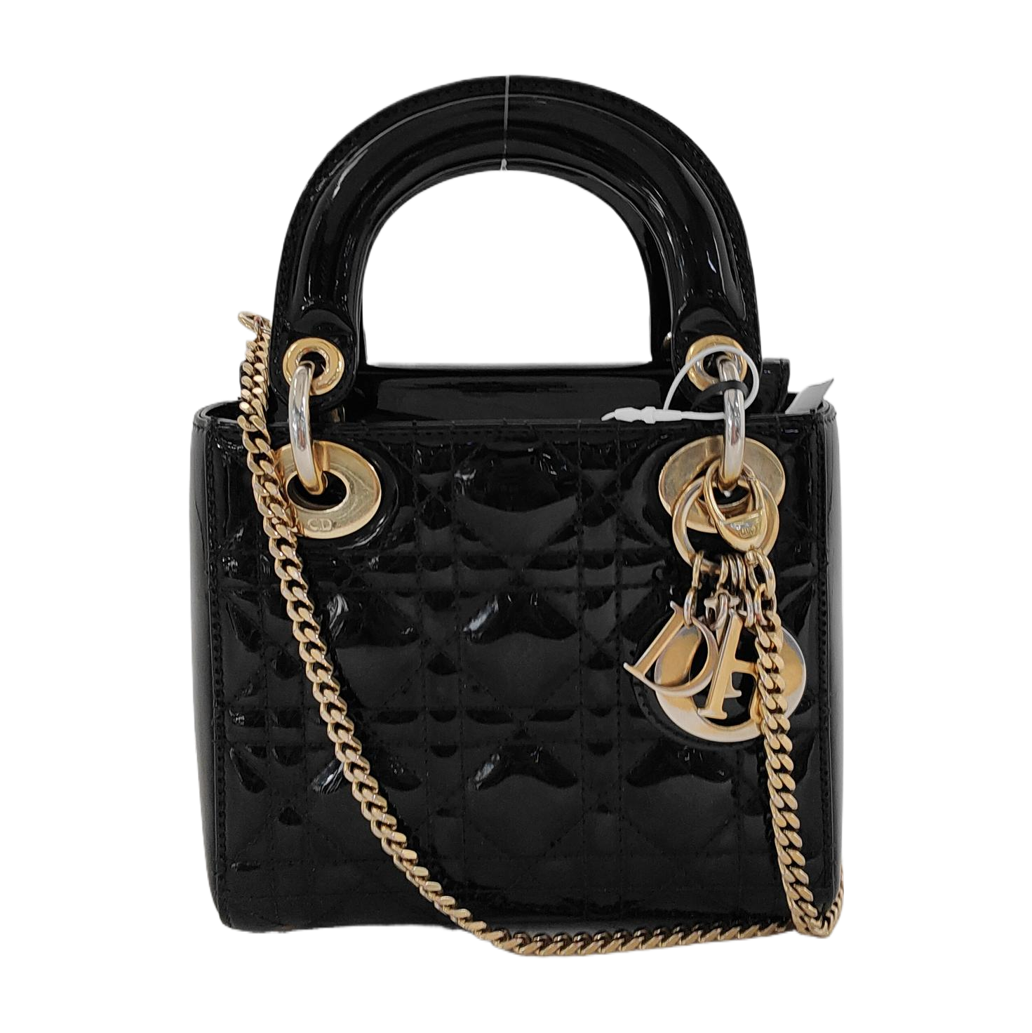 Lady Dior Mini Black Patent Leather Bag with gold hardware Chain Strap
