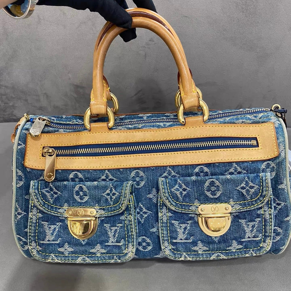 Louis Vuitton Neo Speedy Blue Denim and Leather Boston Bag