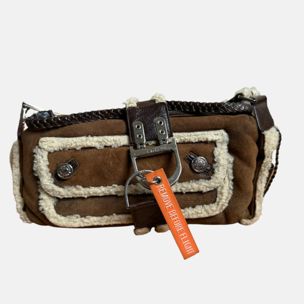 Dior Flight Medium Shoulder Bag Tan Brown Shearling