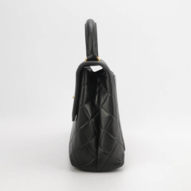 Chanel Vintage Top Handle Kelly Coco Handle Black Flap Bag lambskin leather 24k Gold Hardware