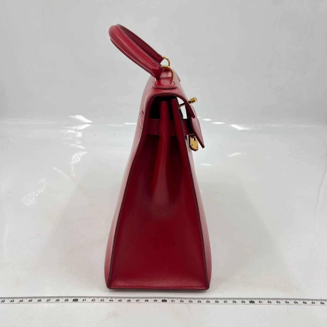 Hermes Kelly 32 Vintage Sellier Rouge Vif Red Box Calf Leather Gold HW 1988 Circle R