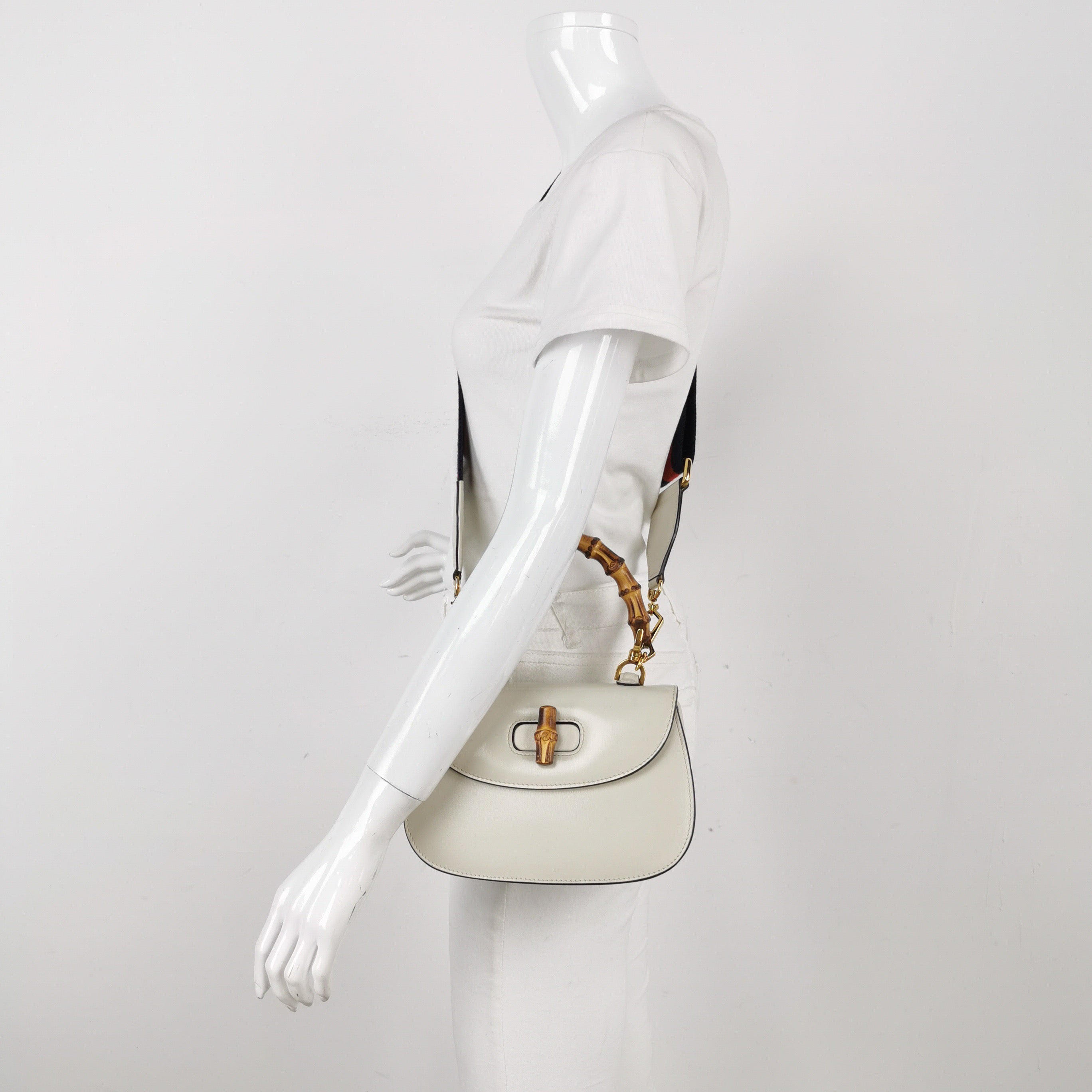 Gucci Bamboo 1947 Top Handle Bag Small White Box Leather Canvas Strap