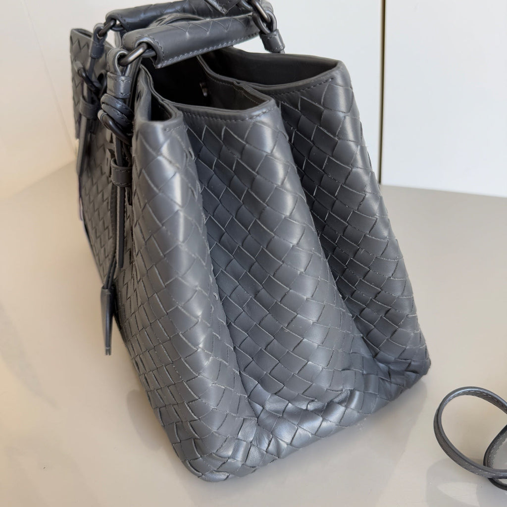 Bottega Veneta Roma Handbag Intrecciato Nappa Leather Grey Small 30cm