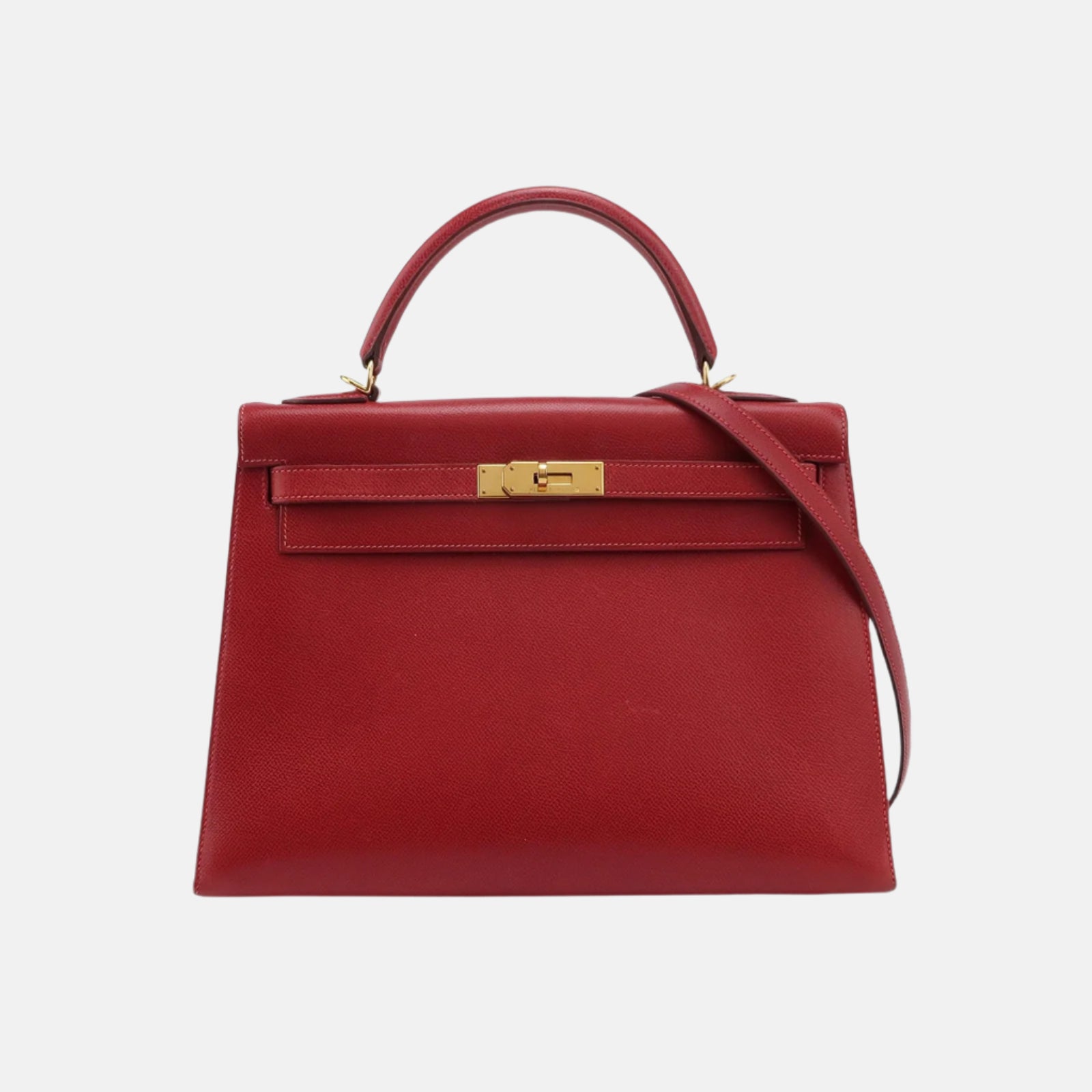 Hermes Kelly 32 Sellier Rouge Vif Red Courchevel Epsom Leather Double Ring Gold HW 2003