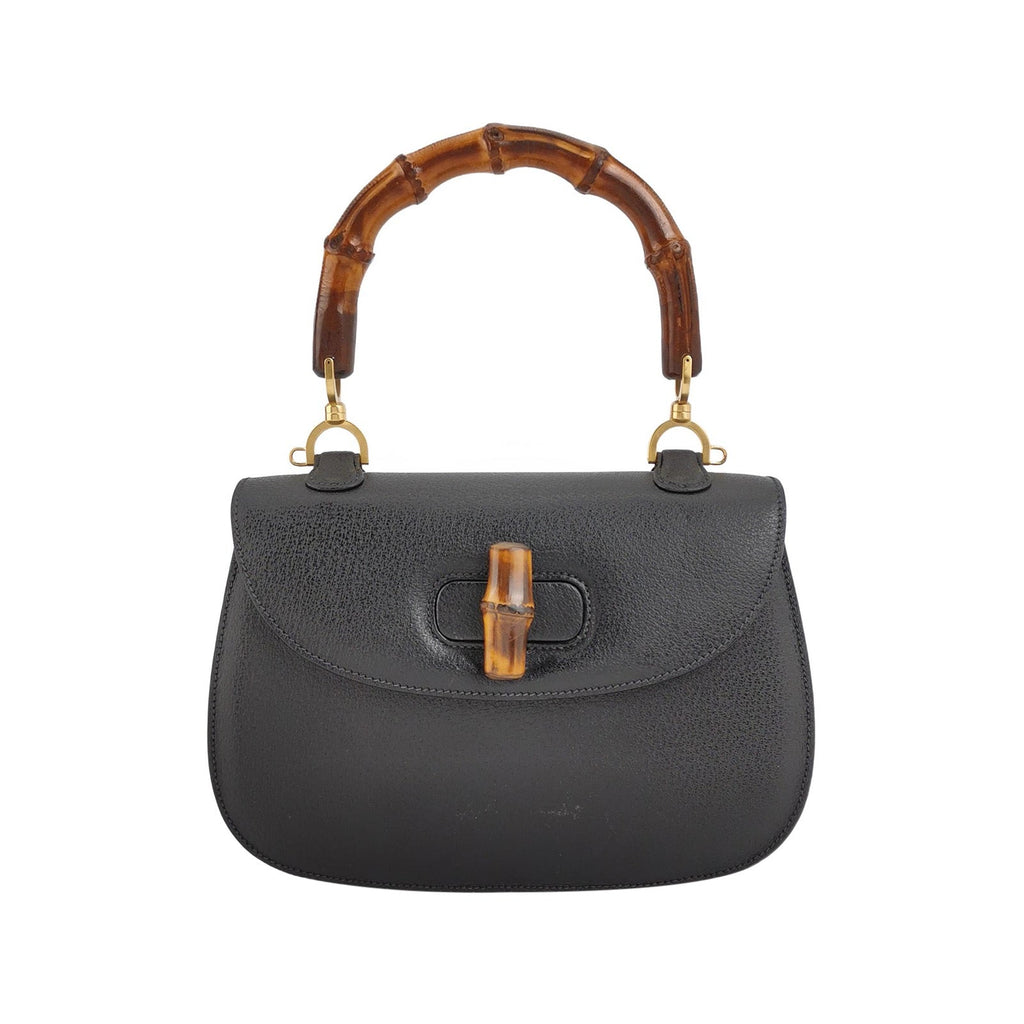 Gucci Bamboo 1947 Small Black Grained Leather Top Handle Bag