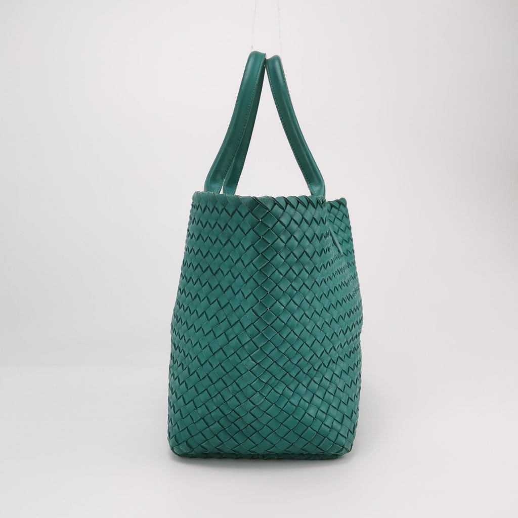 Bottega Veneta Cabat Large Intreccio Leather Tote Bag Green with Pouch 40cm