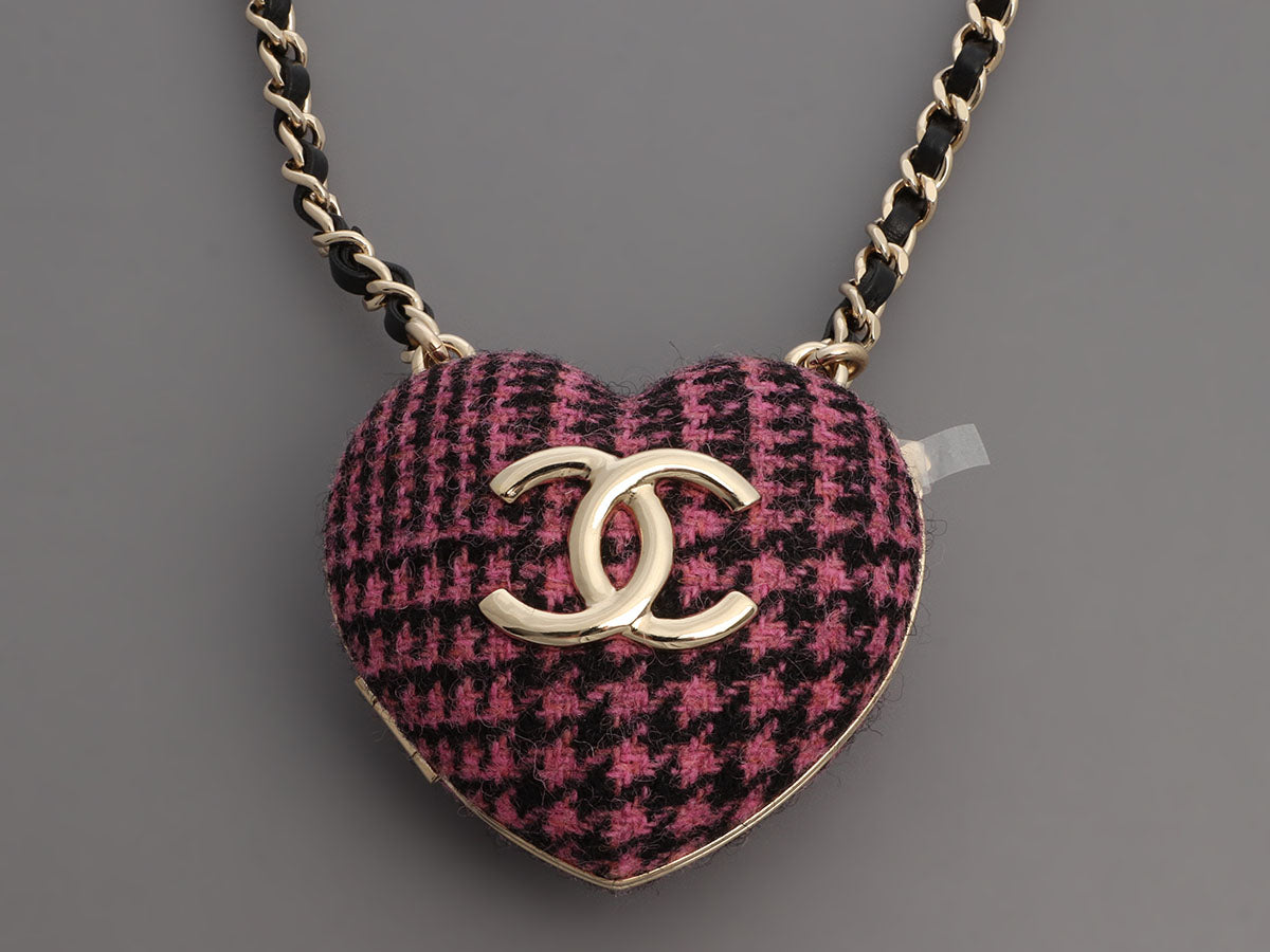 Chanel Purple and Black Tweed Heart Locket Necklace