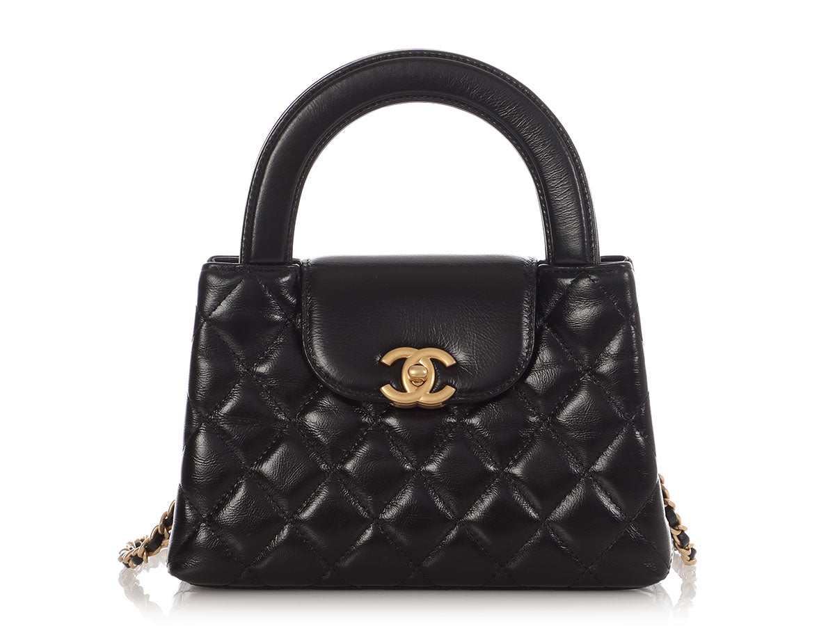 Chanel Small Black Shiny Quilted Calfskin Nano Kelly