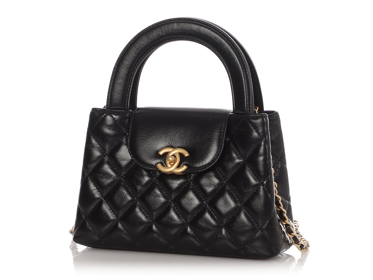 Chanel Small Black Shiny Quilted Calfskin Nano Kelly