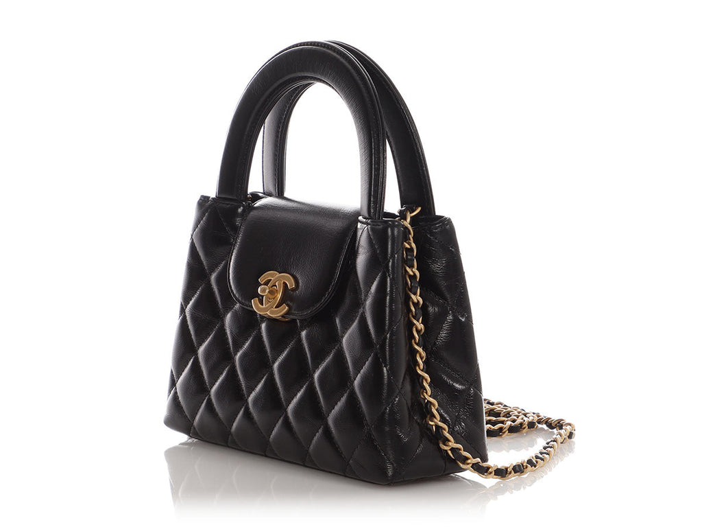 Chanel Small Black Shiny Quilted Calfskin Nano Kelly