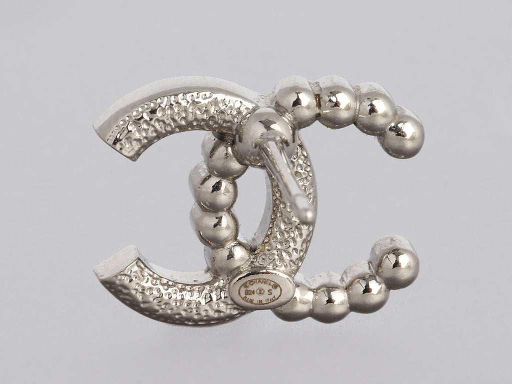 Chanel Crystal and Pearl Logo Pierced Earrings