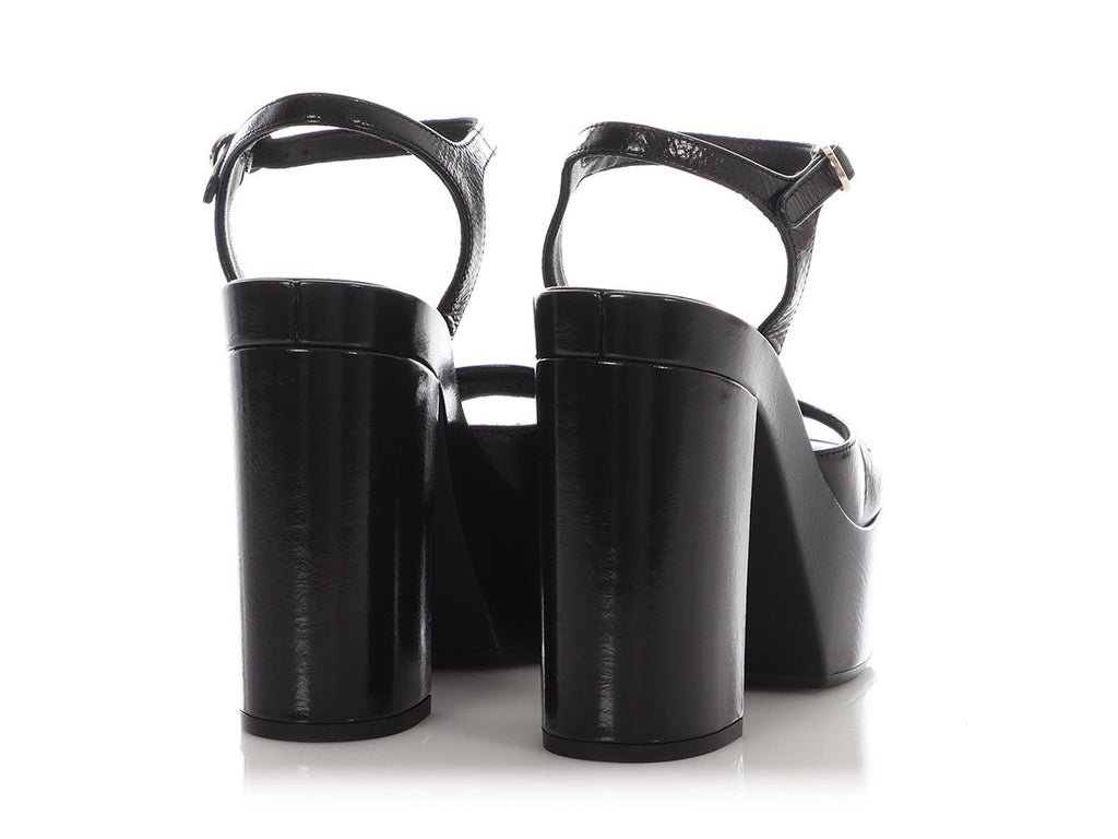 Chanel Black Patent Platform Sandals