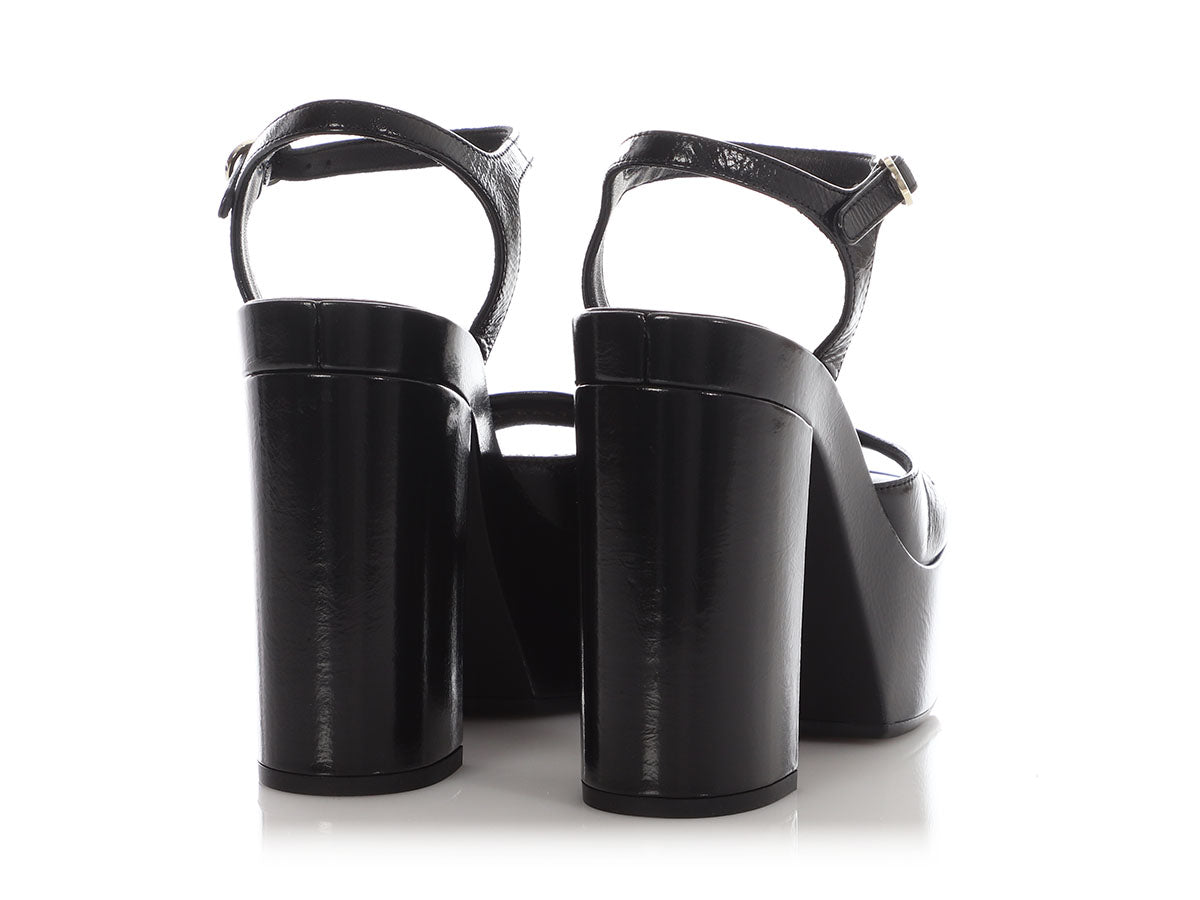 Chanel Black Patent Platform Sandals