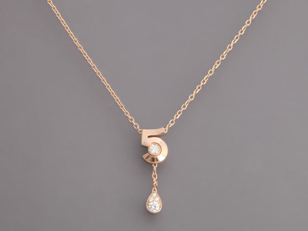 Chanel Small 18K Beige Gold Diamond N°5 Necklace