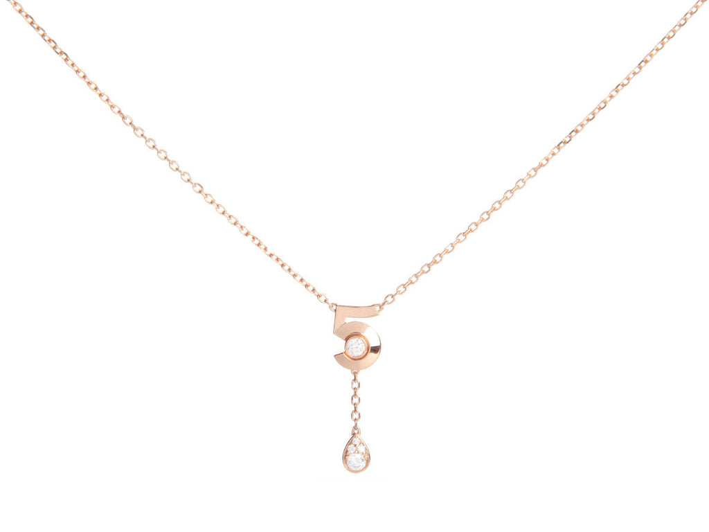 Chanel Small 18K Beige Gold Diamond N°5 Necklace