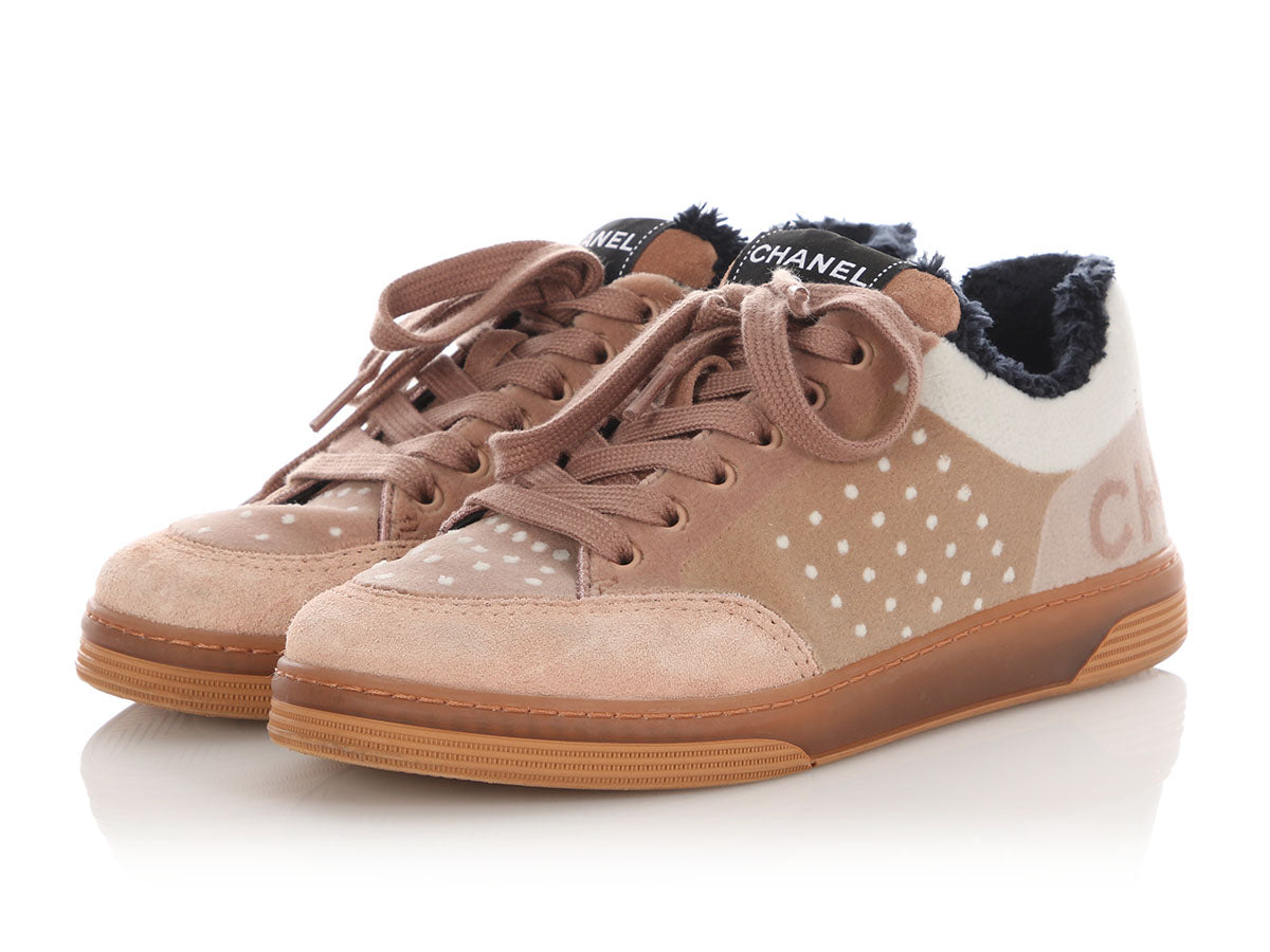 Chanel Taupe Velvet and Fleece Sneakers