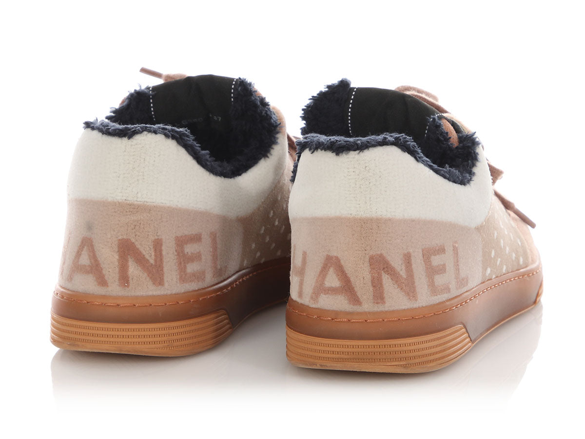 Chanel Taupe Velvet and Fleece Sneakers