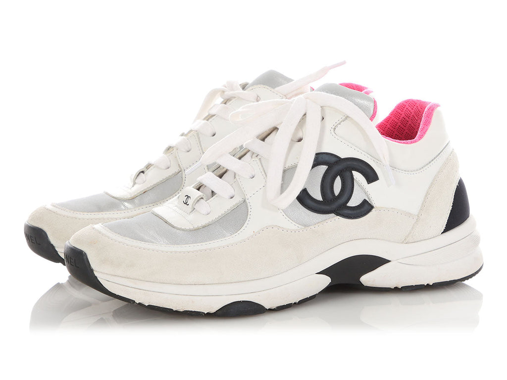 Chanel Silver and Pink CC Sneakers