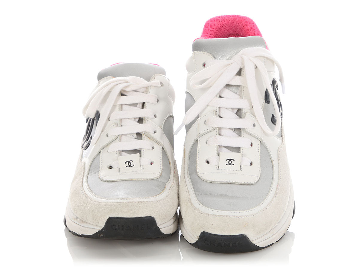 Chanel Silver and Pink CC Sneakers