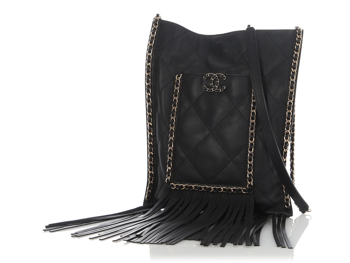 Chanel Small Black Calfskin Fringe Shopping Bag