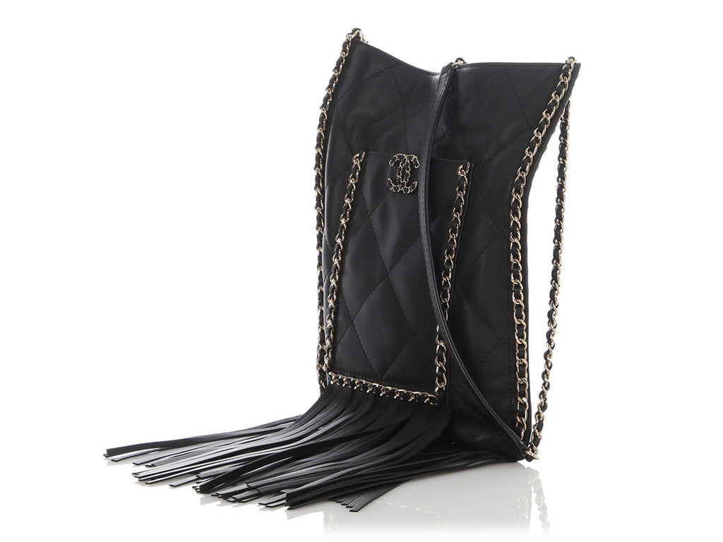 Chanel Small Black Calfskin Fringe Shopping Bag