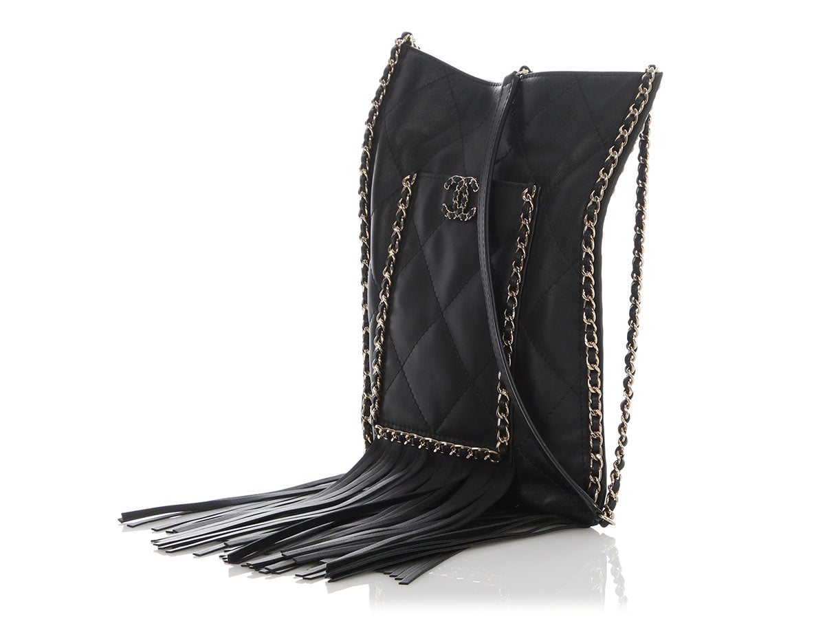 Chanel Small Black Calfskin Fringe Shopping Bag