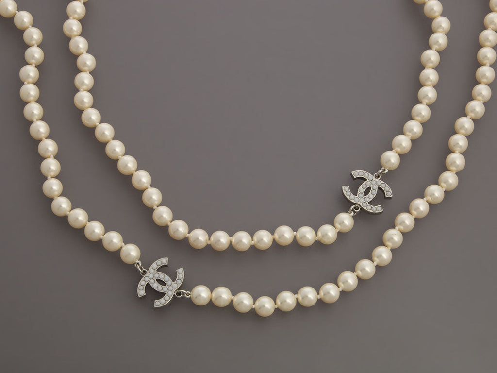 Chanel Extra Long Pearl Logo Necklace