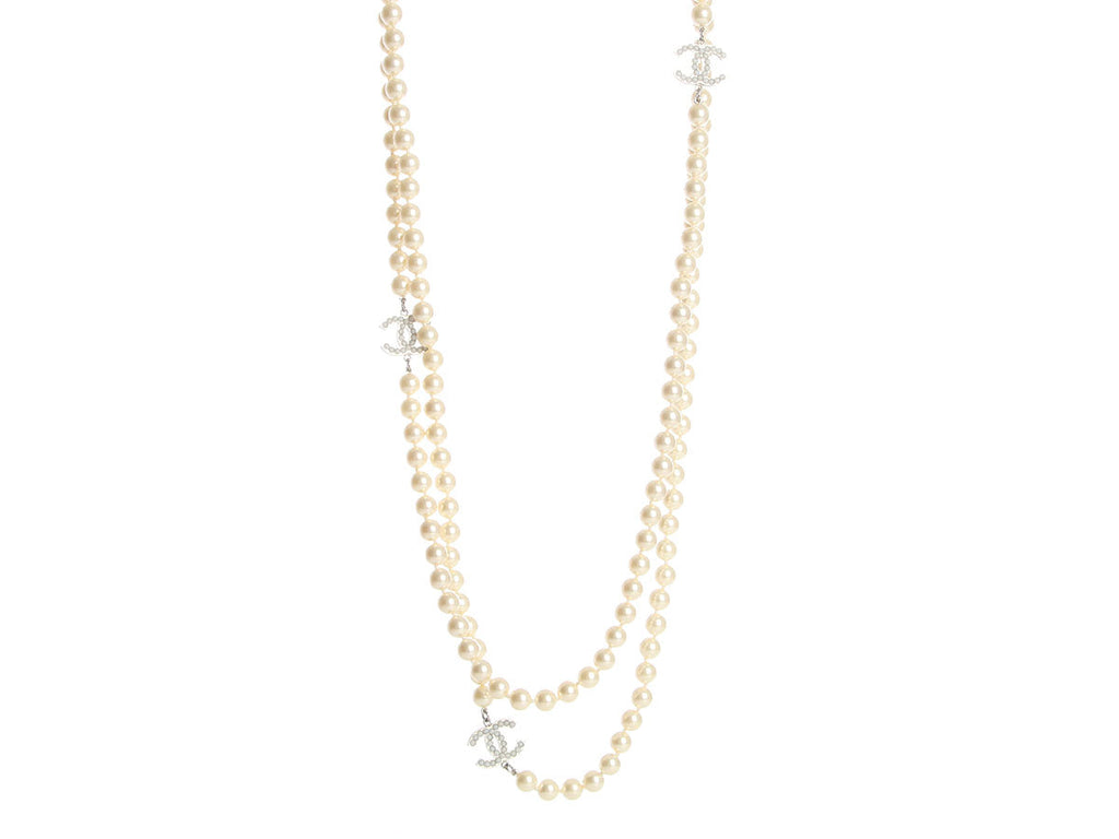 Chanel Extra Long Pearl Logo Necklace