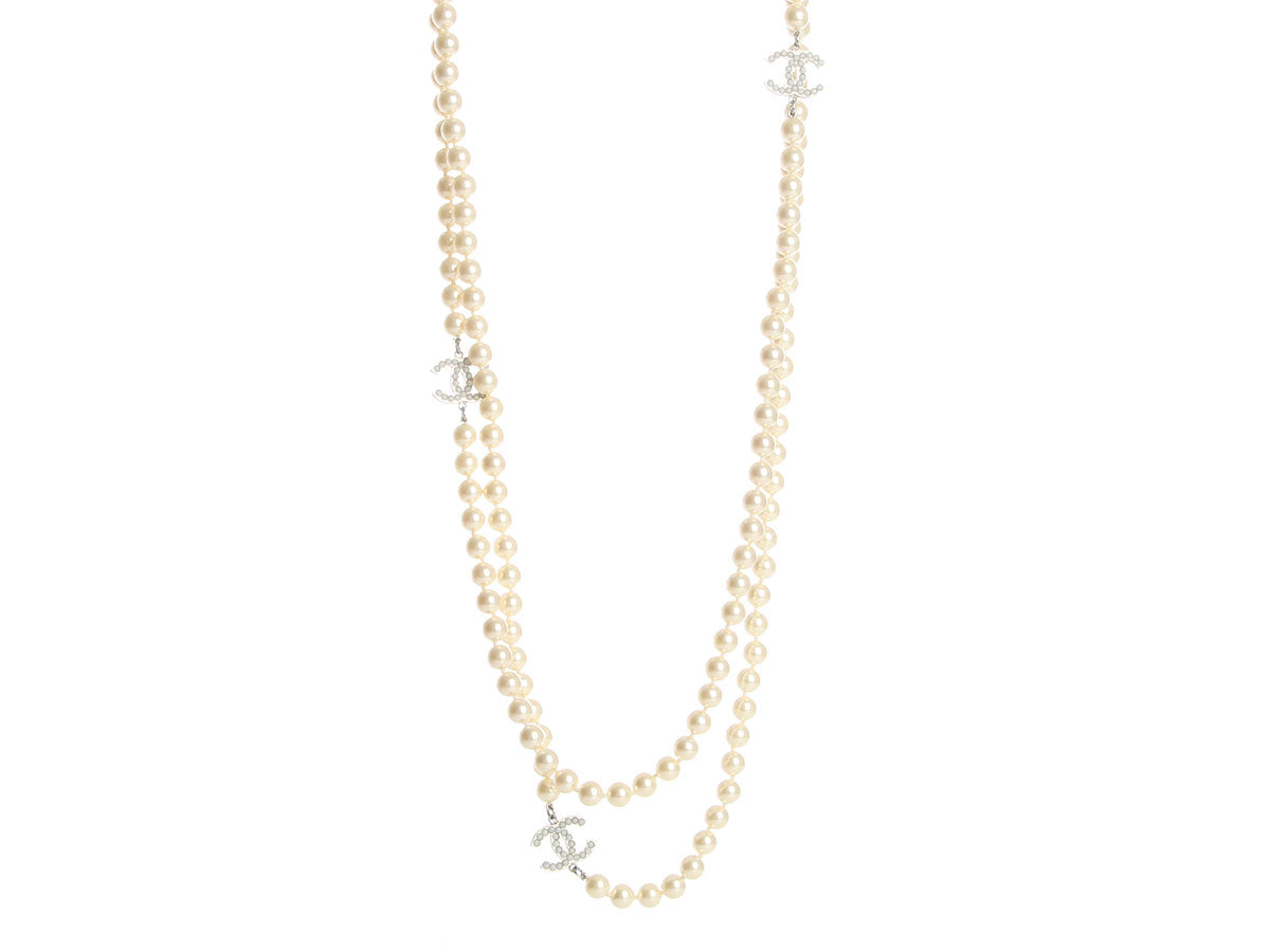Chanel Extra Long Pearl Logo Necklace