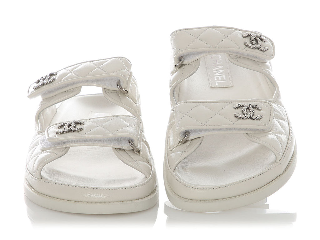Chanel White Lambskin Dad Sandals