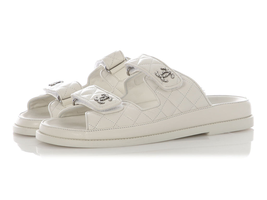 Chanel White Lambskin Dad Sandals
