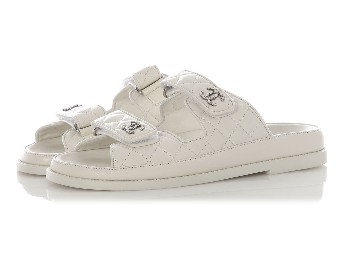 Chanel White Lambskin Dad Sandals