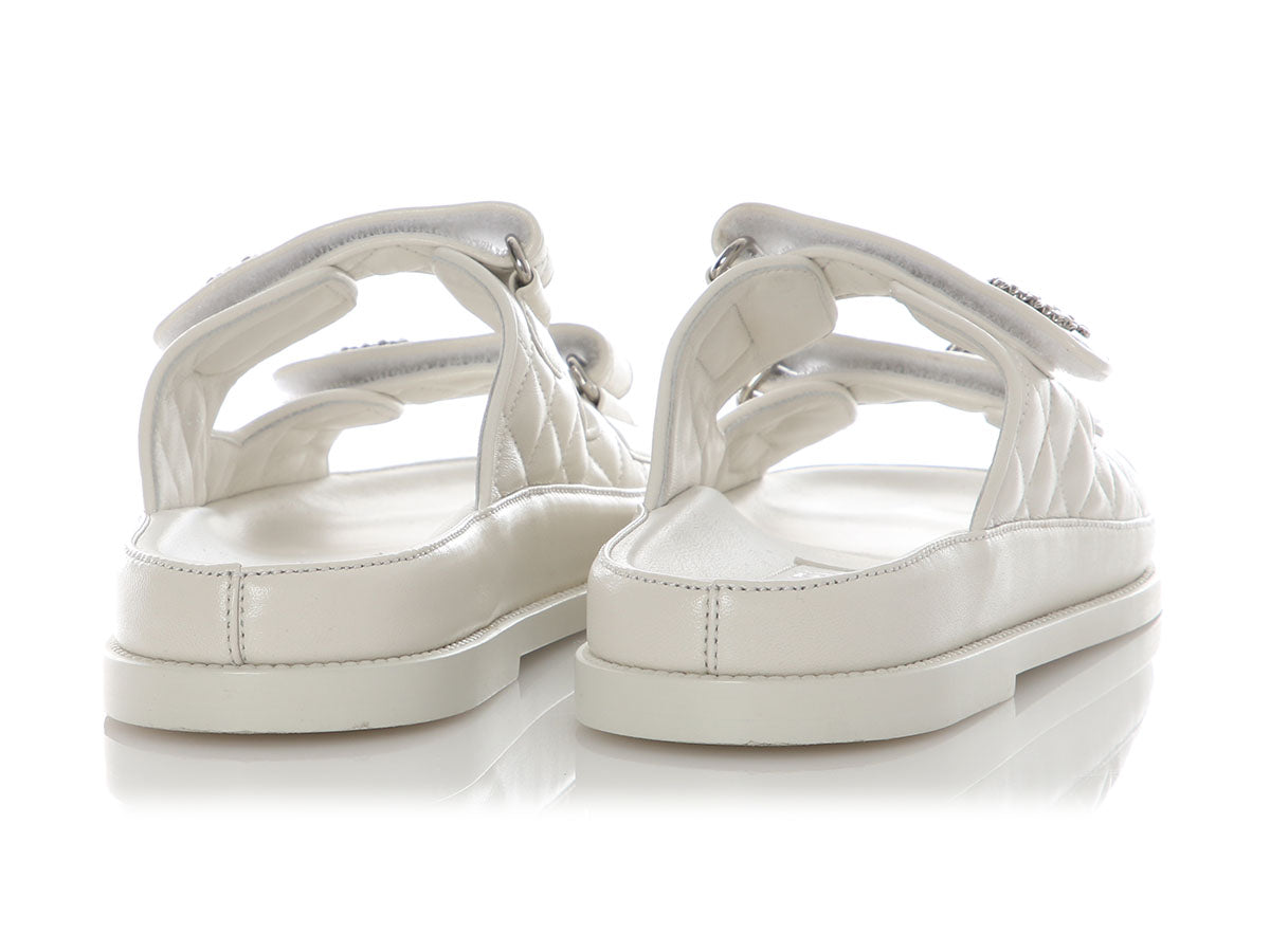 Chanel White Lambskin Dad Sandals