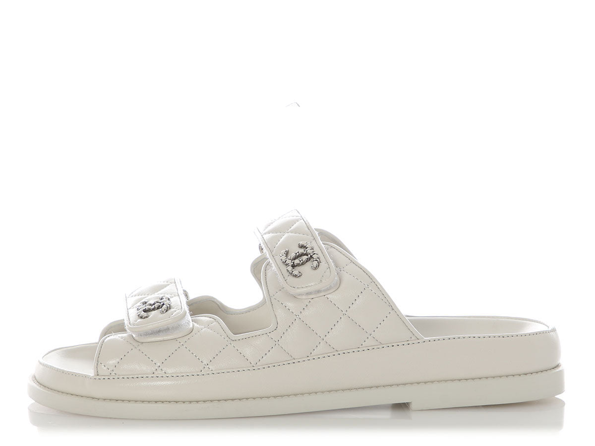 Chanel White Lambskin Dad Sandals