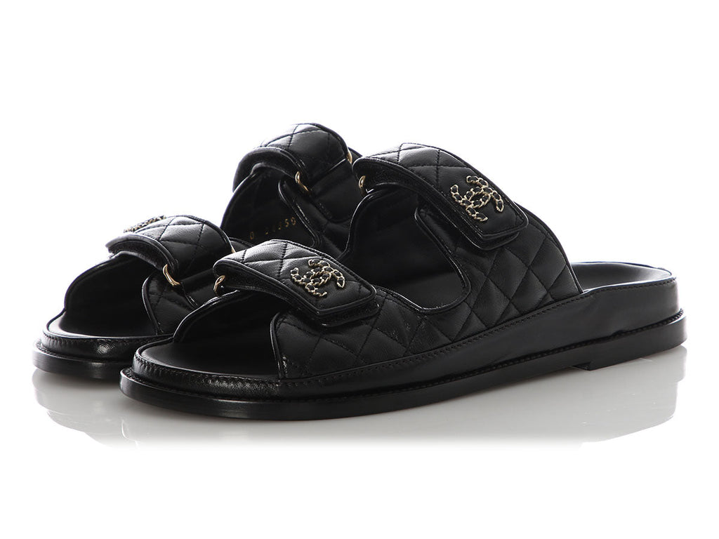 Chanel Black Lambskin Dad Sandals