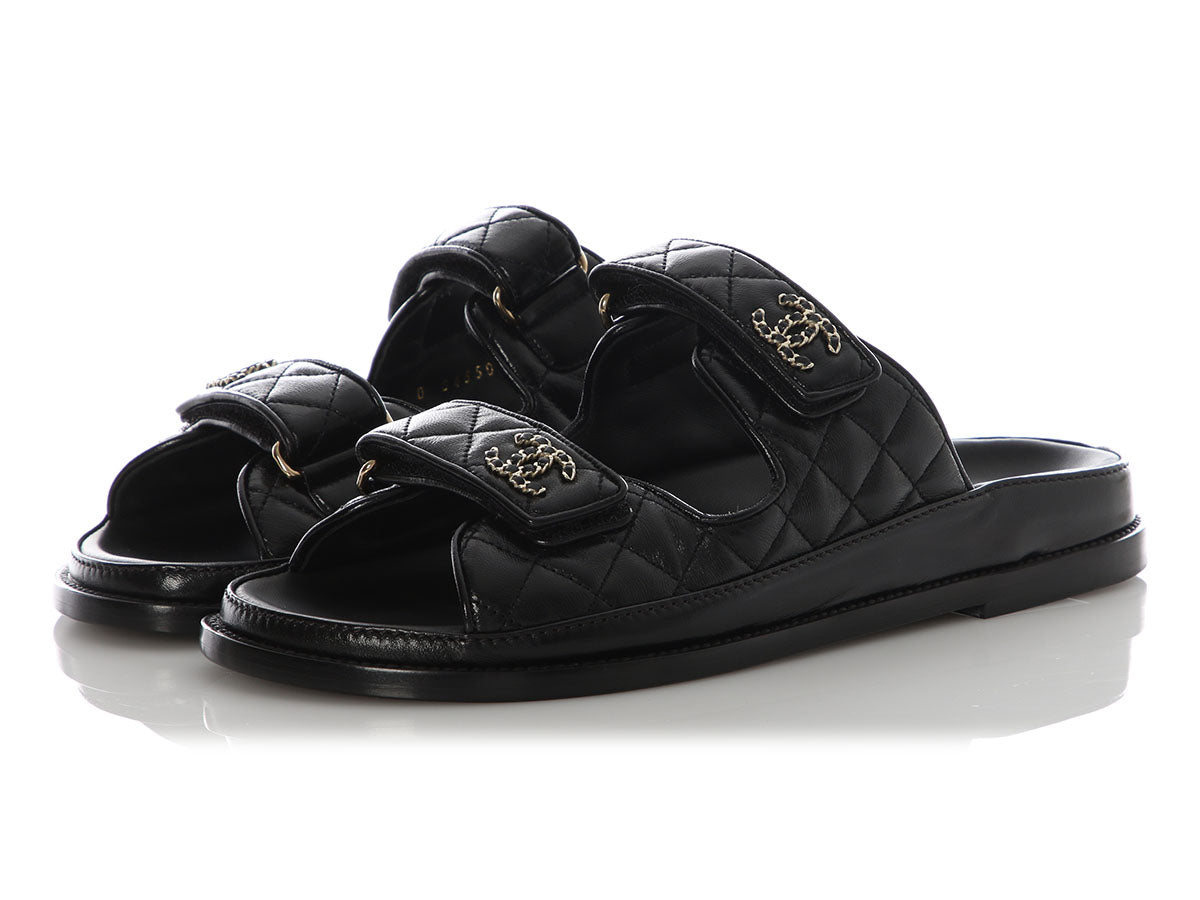 Chanel Black Lambskin Dad Sandals