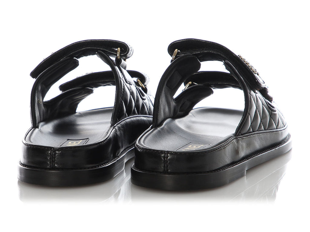 Chanel Black Lambskin Dad Sandals