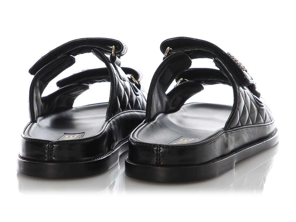 Chanel Black Lambskin Dad Sandals