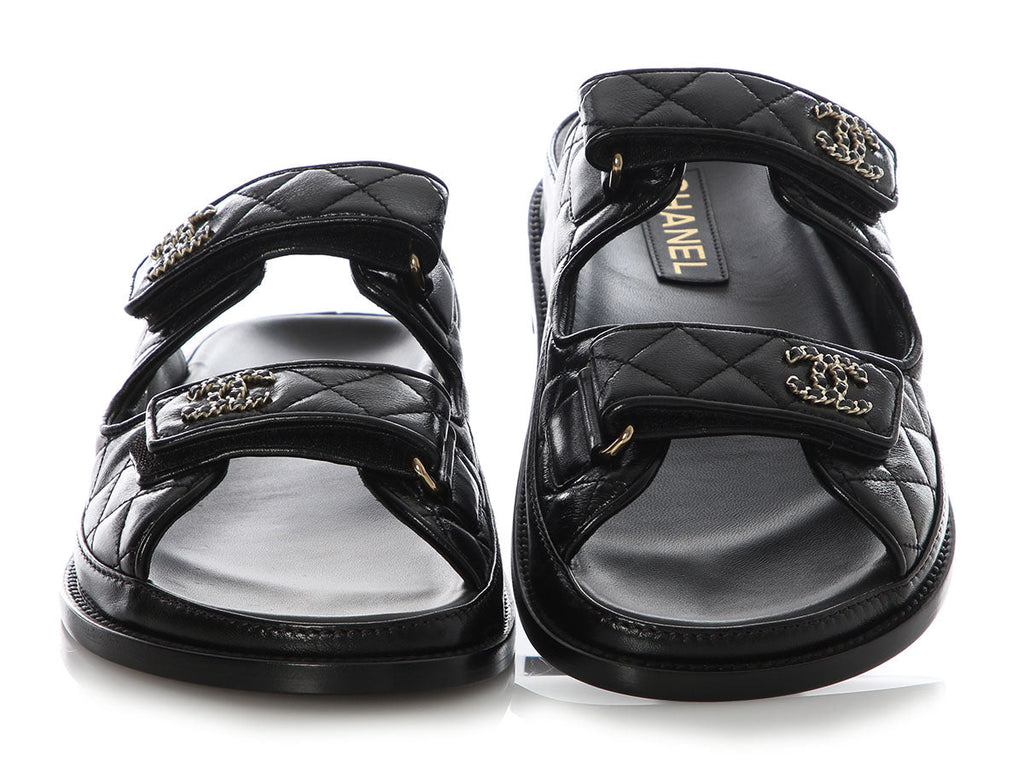 Chanel Black Lambskin Dad Sandals
