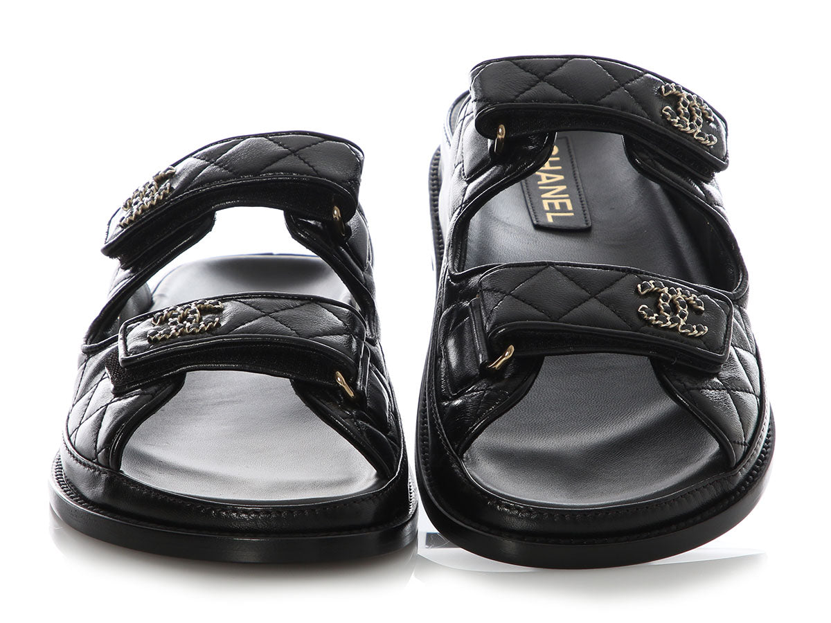 Chanel Black Lambskin Dad Sandals
