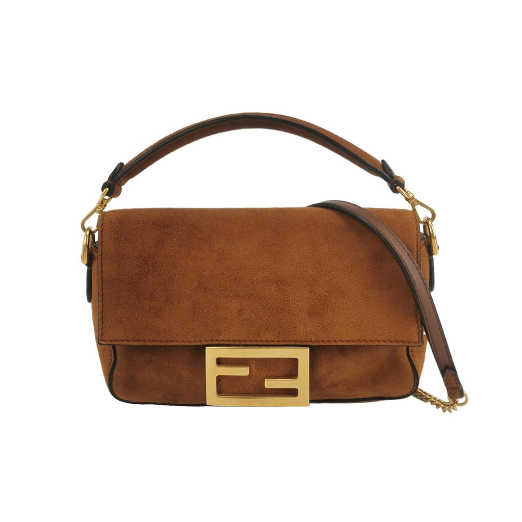 Fendi Baguette Mini Brown Suede Gold Hardware Crossbody Bag