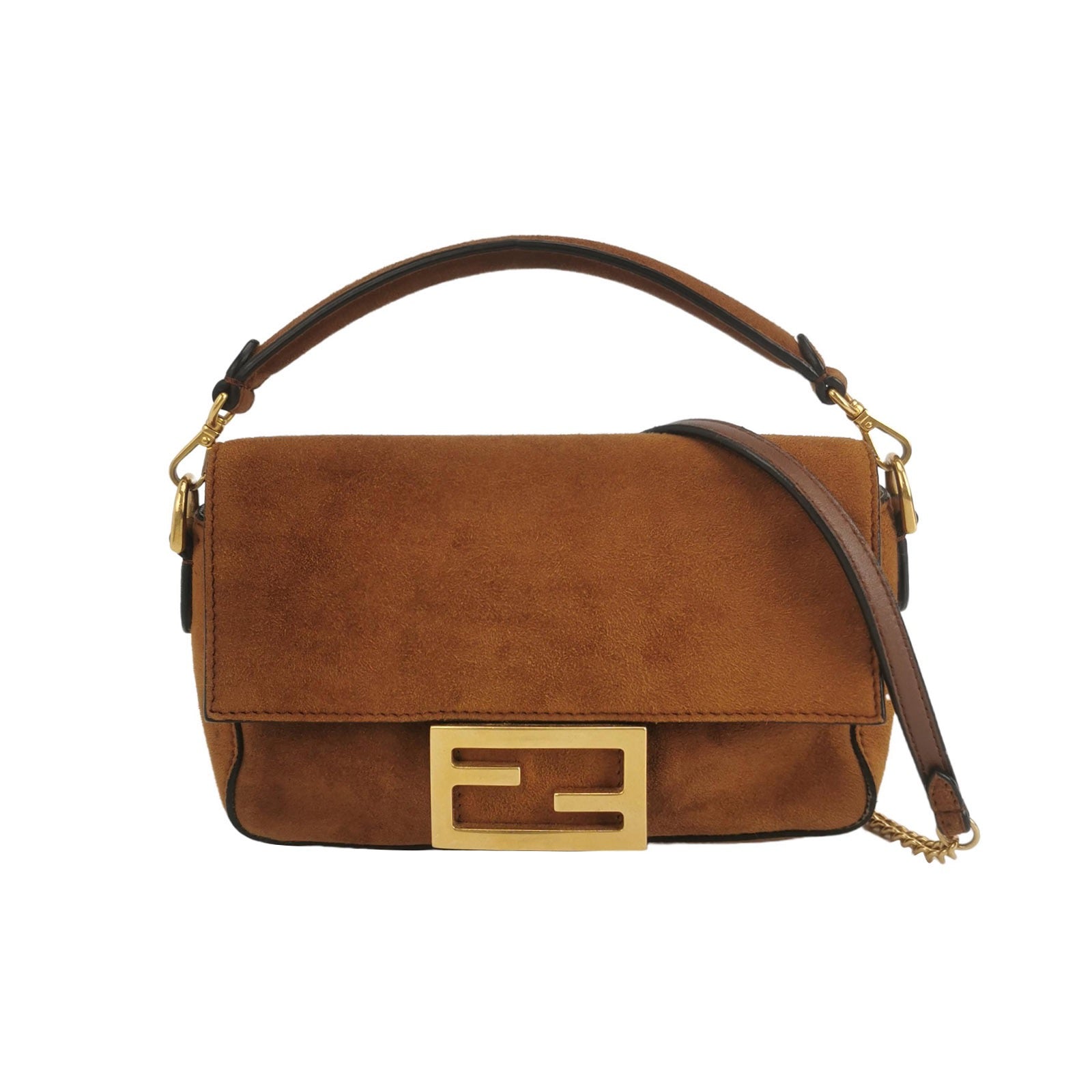 Fendi Baguette Mini Brown Suede Gold Hardware Crossbody Bag