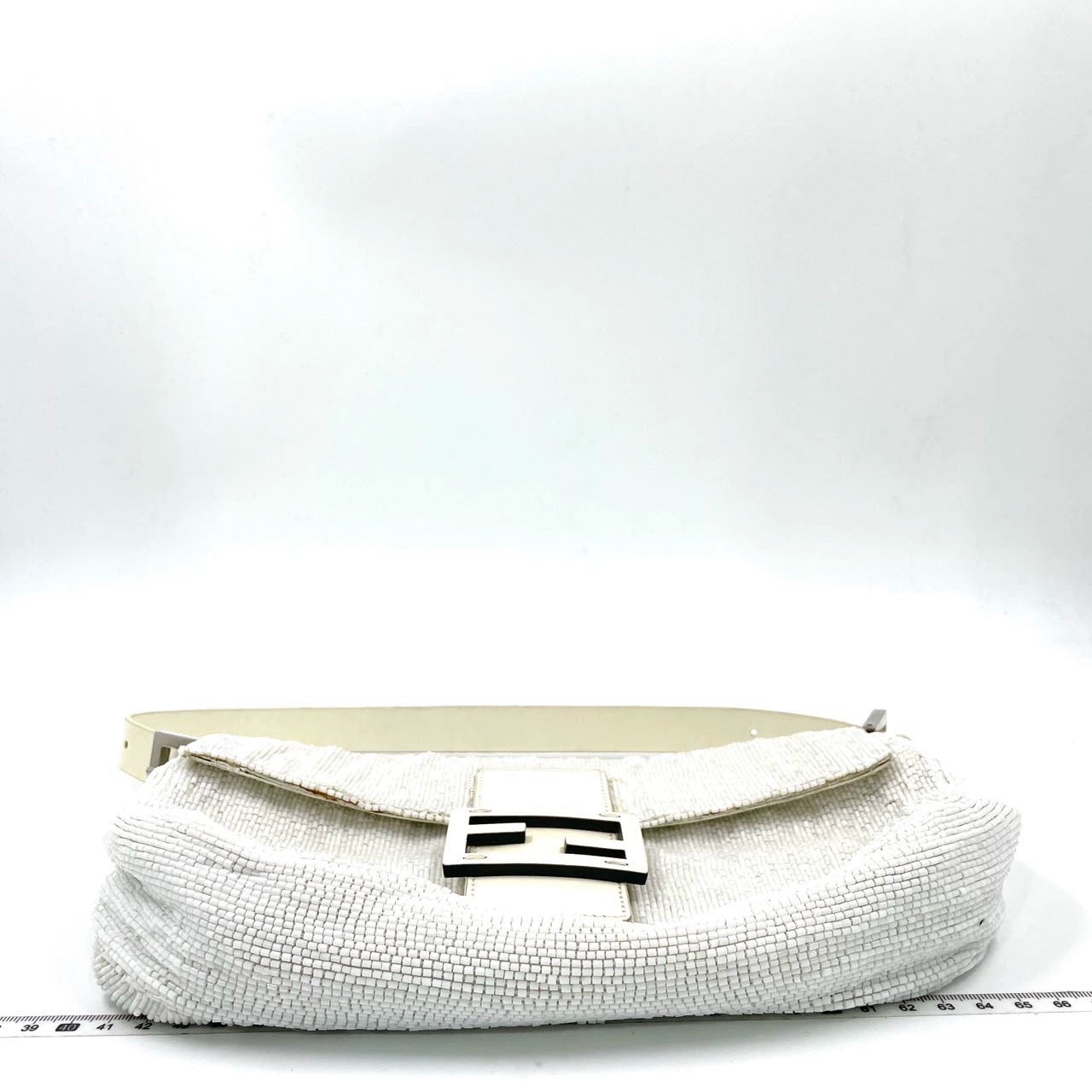 Fendi Baguette Vintage White Glitter Beads Brown Leather